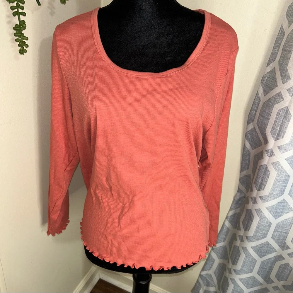 Slim-Fit Rib-Knit Long-Sleeve T-Shirt Size XXL